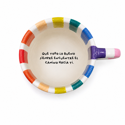 Taza Zebra Birthday Cake de cerámica artesanal Calamina, vista de detalle